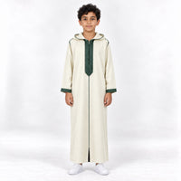 Soft Jellaba for Youth - White and Green - 10 years - front