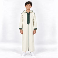 Soft Jellaba for Youth - White and Green - 12 years - front