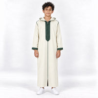 Youth Soft Jellaba - White and Green - 12 years - front