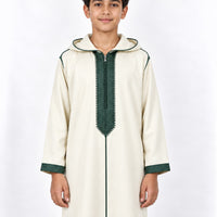 Soft Jellaba for Youth - White and Green - 14 years - chest-detail