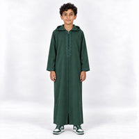 Soft Jellaba for Youth - Full Green - 10 years - front