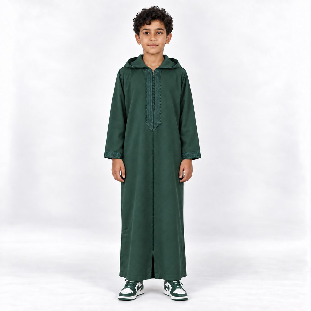 Soft Jellaba for Youth - Full Green - 10 years - front