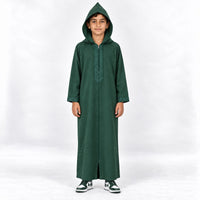 Soft Jellaba for Youth - Full Green - 10 years - hood-up