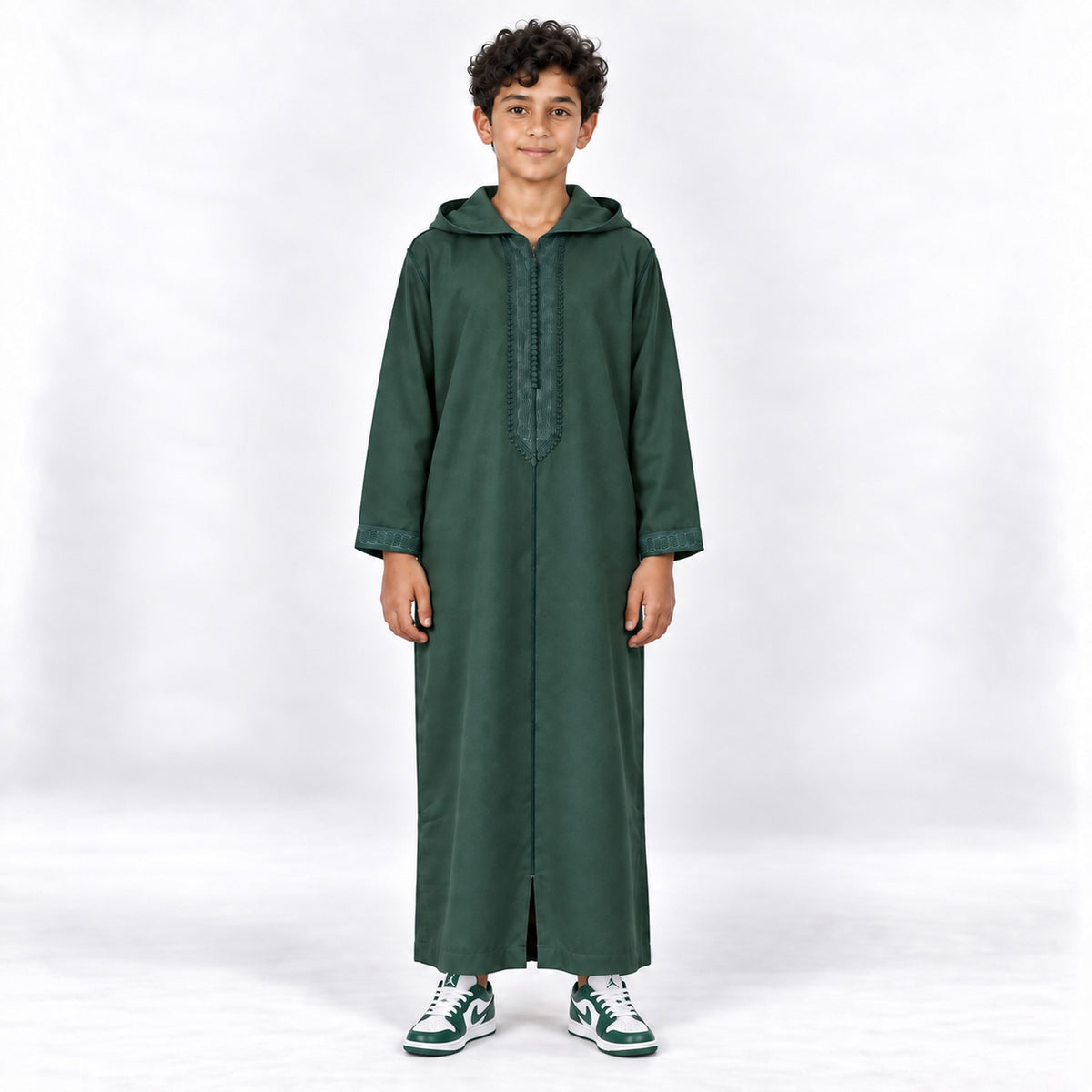 Soft Jellaba for Youth - Full Green - 12 years - front