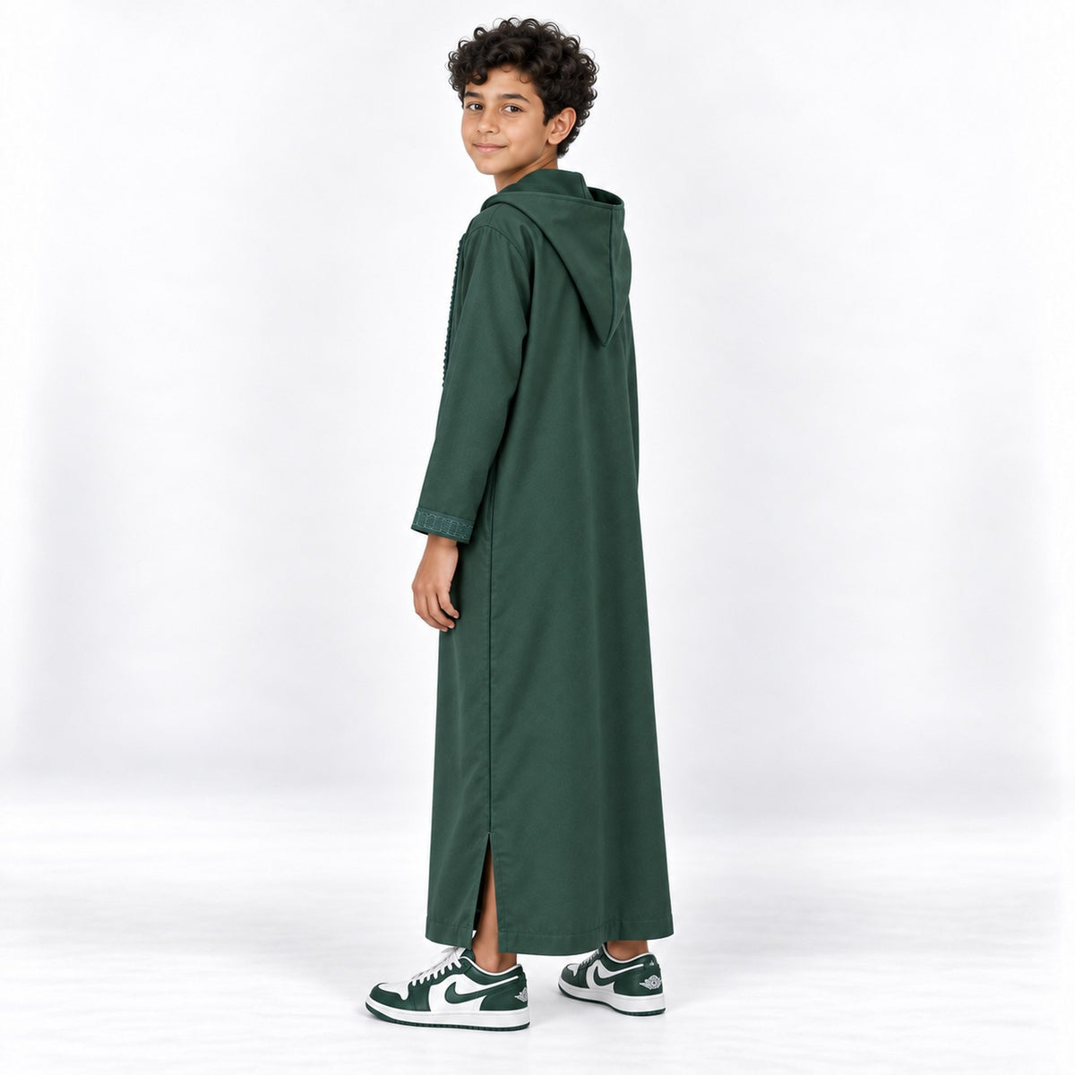 Soft Jellaba for Youth - Full Green - 12 years - side-hood