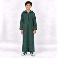 Soft Jellaba for Youth - Full Green - 14 years - front