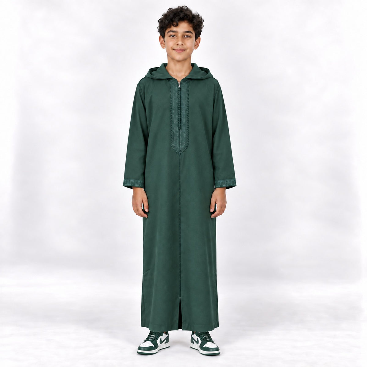 Soft Jellaba for Youth - Full Green - 14 years - front