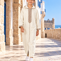 Kids Soft Jellaba - White and Beige - Lifestyle