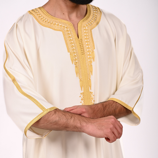 White and Gold GANDOURA square shop product photo - AL-ANDALUS
